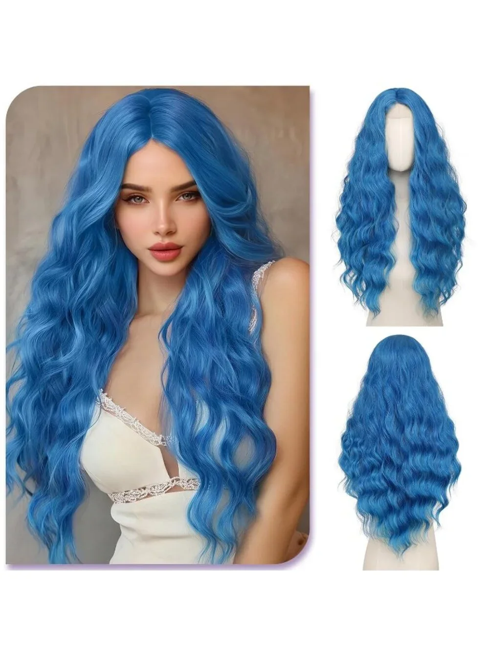 Women's Sapphire Blue 28 Inch Lace Front Soft Synthetic Long Wavy Curly Wigs